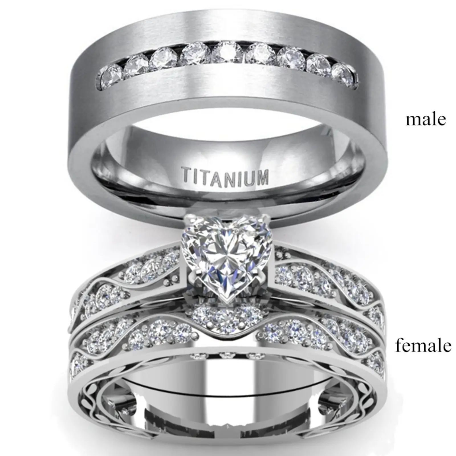 His and Hers Couple Ring Set, Stainless Steel Zircon Matching Rings for Men Women, Trendy Promise Bands, Ideal for Engagement, Anniversary & Daily Wear