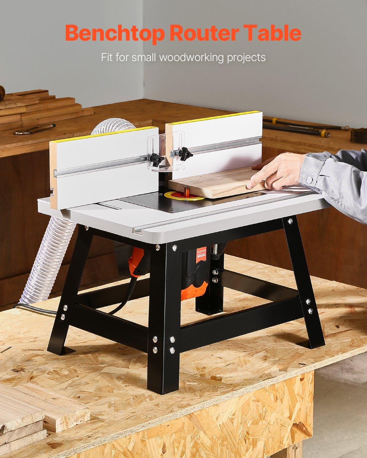 VEVOR Benchtop Router Table, 24 in x 15.7 in, Bench Top Routing Table with Adjustable Fence, MDF Top, Sturdy Metal Base, 2-1/2 in Dust Collection Port, Compatible with Routes & Various Drill Bits VEVOR Benchtop Router Table, 24 in x 15.7 in, Bench Top Routing Table with Adjustable Fence, MDF Top, Sturdy Metal Base, 2-1/2 in Dust Collection Port, Compatible with Routes & Various Drill Bits