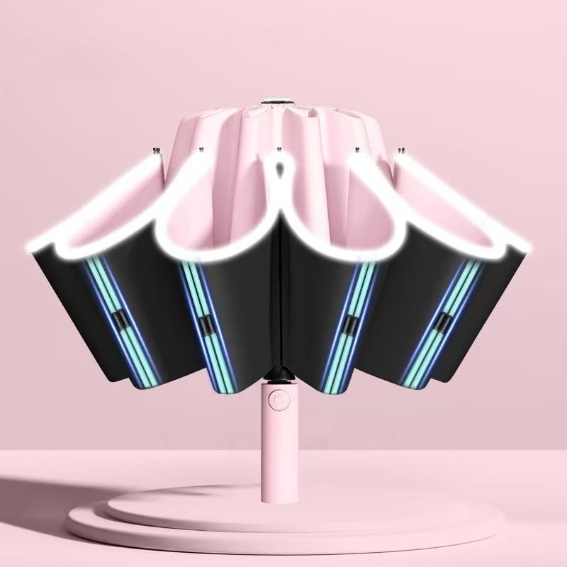 Double 10 Bone Reverse Automatic Umbrella, Reflective Strip Safety Folding Umbrella, Sun Rain Two-Use Anti-Bounce Shade Umbrella, Lightweight Foldable Umbrella, Portable Folding Umbrella, Sunshade Umbrella