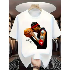 Basketball Star Graphic T-Shirt - Short-Sleeved Top, Perfect for Casual Summer Wear, Breathable Sports Fan Apparel, an Ideal Gift for Basketball Enthusiasts.