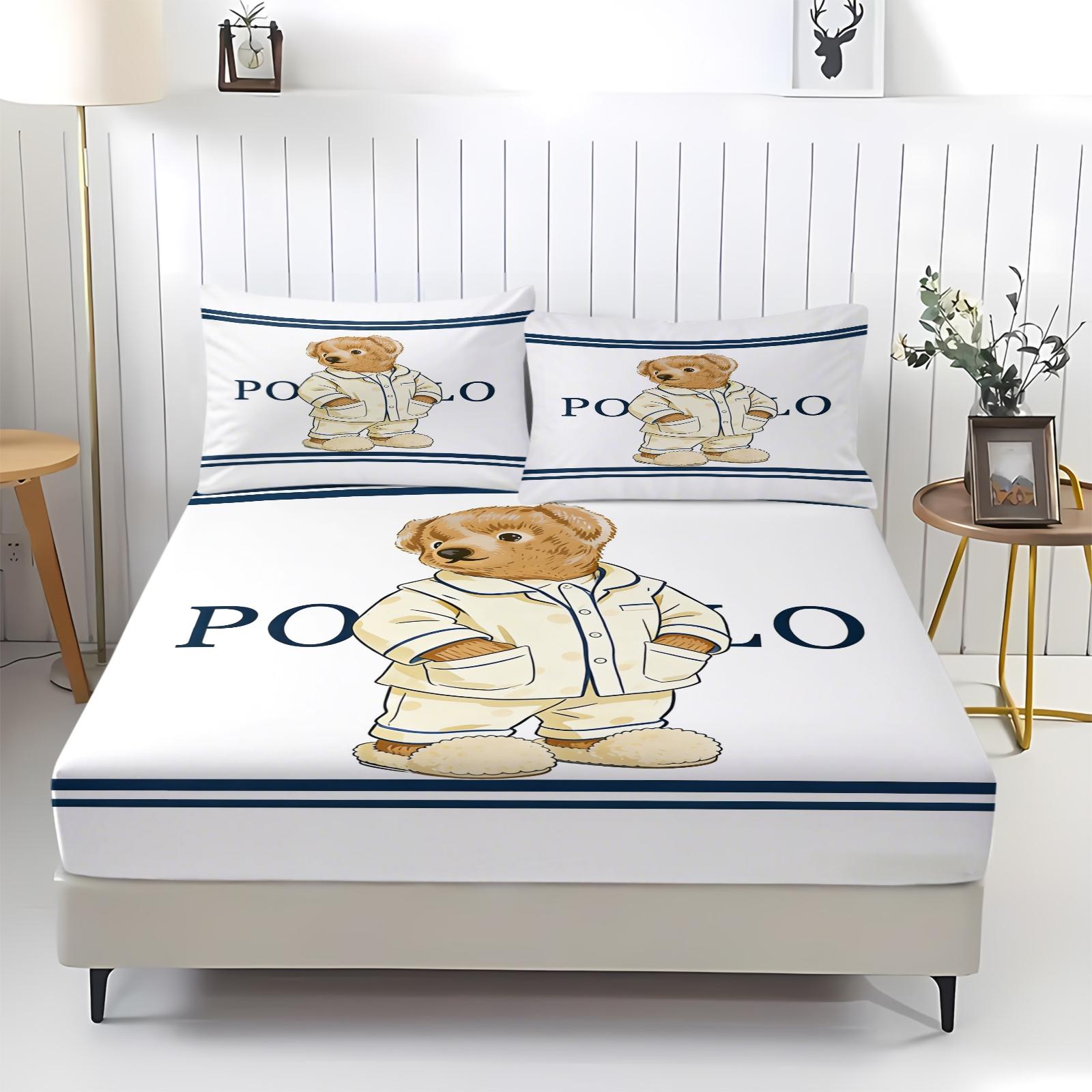Teddy Bear Pattern Bed Sheet, Comfortable Printed Pattern, Bed Sheets Set, Includes 1 Bed Sheet and 2 Pillowcases, Comfortable Bedding, Non slip Dust Cover Suitable for Bedroom and Guest Room, Suitable as a Gift for Children or Adults