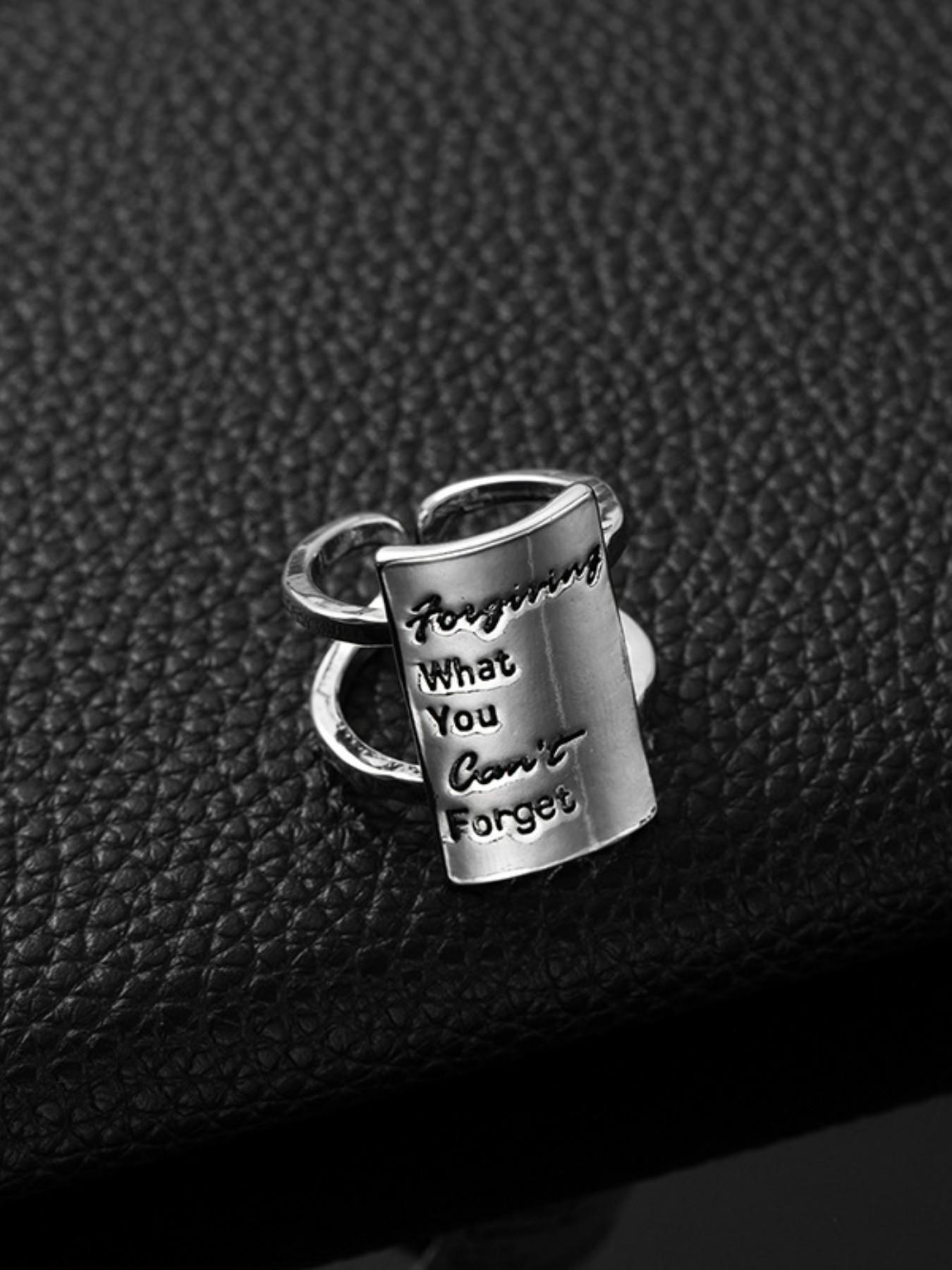 European and American Open Rectangle Letter Memorial Ring, Gratitude Release Kindness Ring, Casual Alloy Chain Material, All Seasons