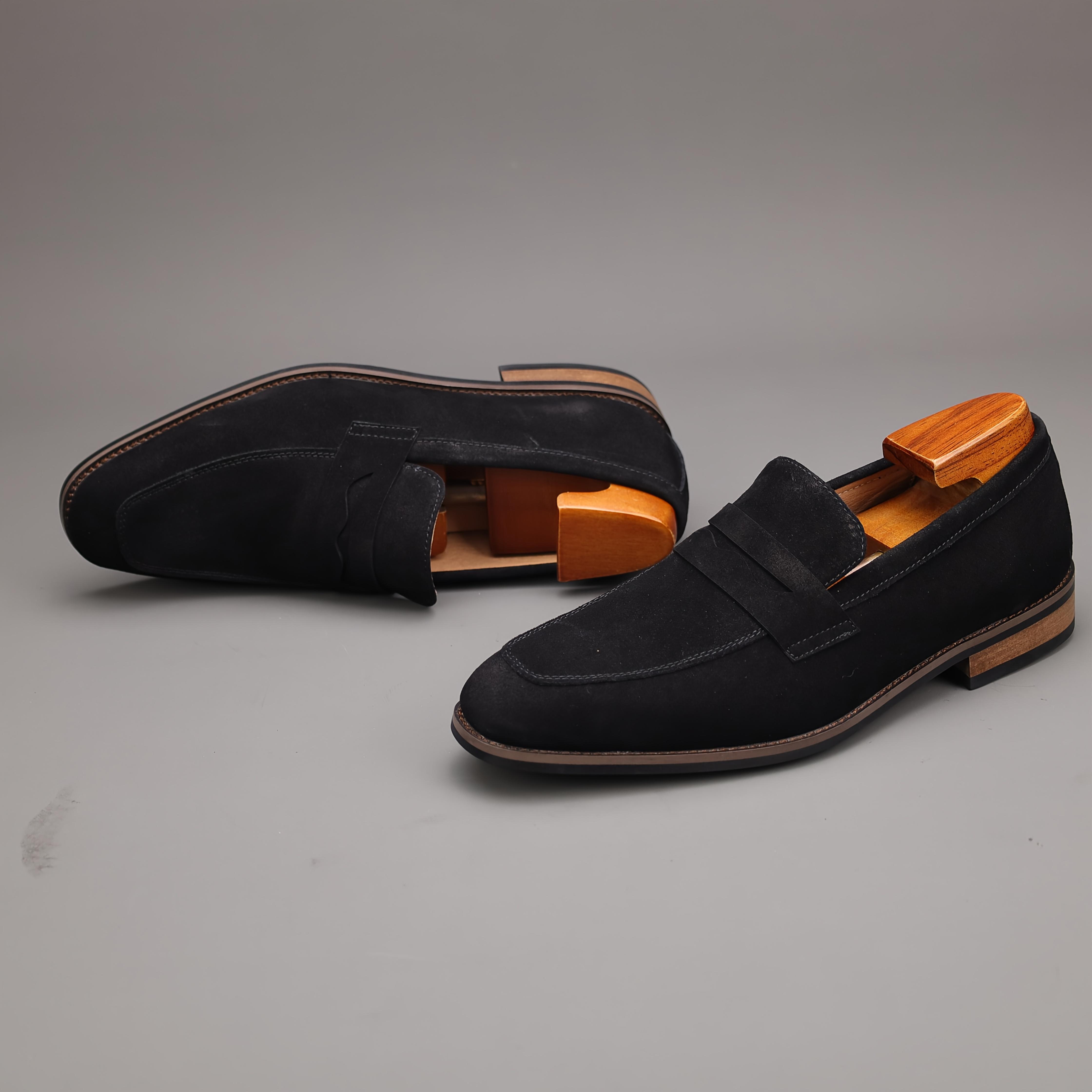 Men's Top Grain Cow Upper Slip On Penny Loafer Shoes, Elegant Comfy Non Slip Rubber Sole Dress Shoes, Men's Footwear,Real Shoes,size7-14
