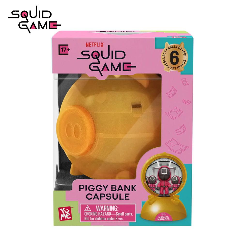 1PC Netflix Officially Licensed Squid Game Mystery Blind Box Capsule - Collectible Figurine Piggy Bank Includes 6 Characters Young-Hee Masked Manager Front Man Random 1 Random Figure per Box Perfect Gift for Fans Family Kids Collectors