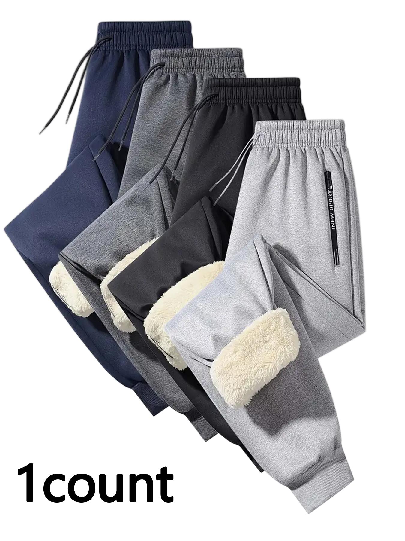 Men's Casual Fleece Pants for Autumn & Winter, Thick Comfortable Warm Outdoor Sports Trousers, Fitted Style for Active Wear, Soft Comfy Sweatpants