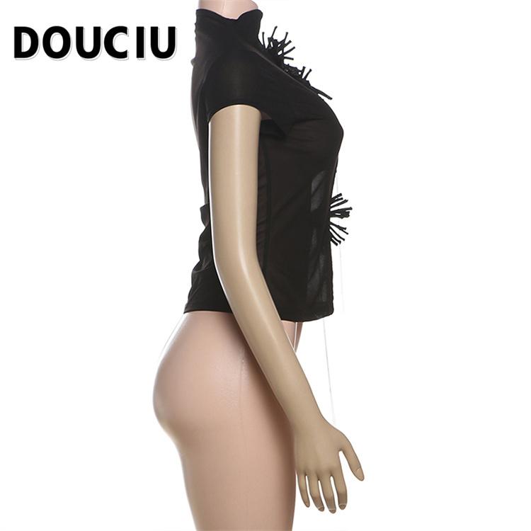 DOUCIU Summer Thin Cool Perspective Intellectual Elegant Versatile Street Chiffon Mesh Short-Sleeved Top T-Shirt