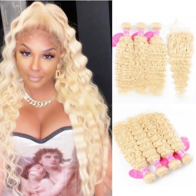 Women's 100% Human Hair Deep Wavy Wigs, 14in Tangle-Free Volumizing 613# Deep Wave Style, 10-28 Inches Multiple Lengths Option, Dyeable, Hot Dye Safe, for Everyday Wear (Lace Front Wig), Female