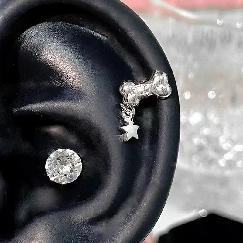 1pcs Silver Color 316L Stainless Steel Bone Dog Claw Ear Bone Nail Korean Style Fashion Cartilage Earrings For Women Jewelry