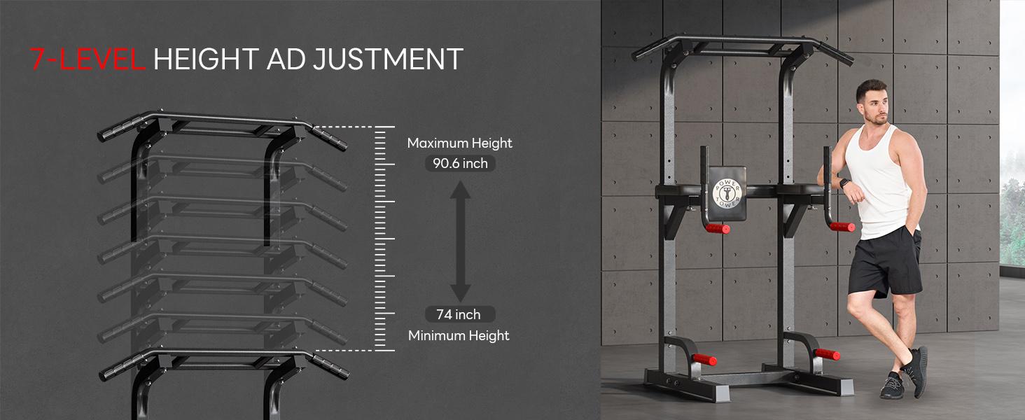 500LB Beast Mode 10-Level Adjustable Power Tower  Pull Up Bar + Dip Stand + 5-in-1 Strength Training  All-Level Home Gym (Beginner ,Friendly),Adjustable Heavy Duty Power Tower,pullup, machine，home gym equipment Whole Body Workout