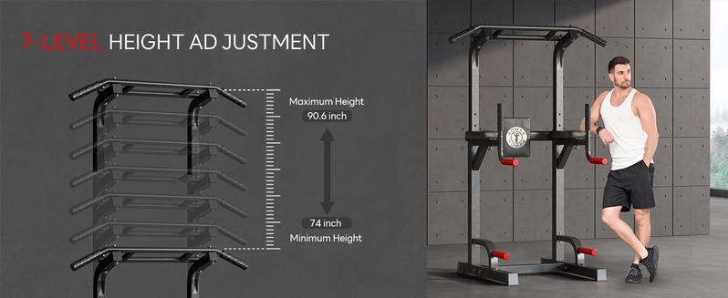 500LB Beast Mode 10-Level Adjustable Power Tower  Pull Up Bar + Dip Stand + 5-in-1 Strength Training  All-Level Home Gym (Beginner ,Friendly),Adjustable Heavy Duty Power Tower,pullup, machine，home gym equipment Whole Body Workout