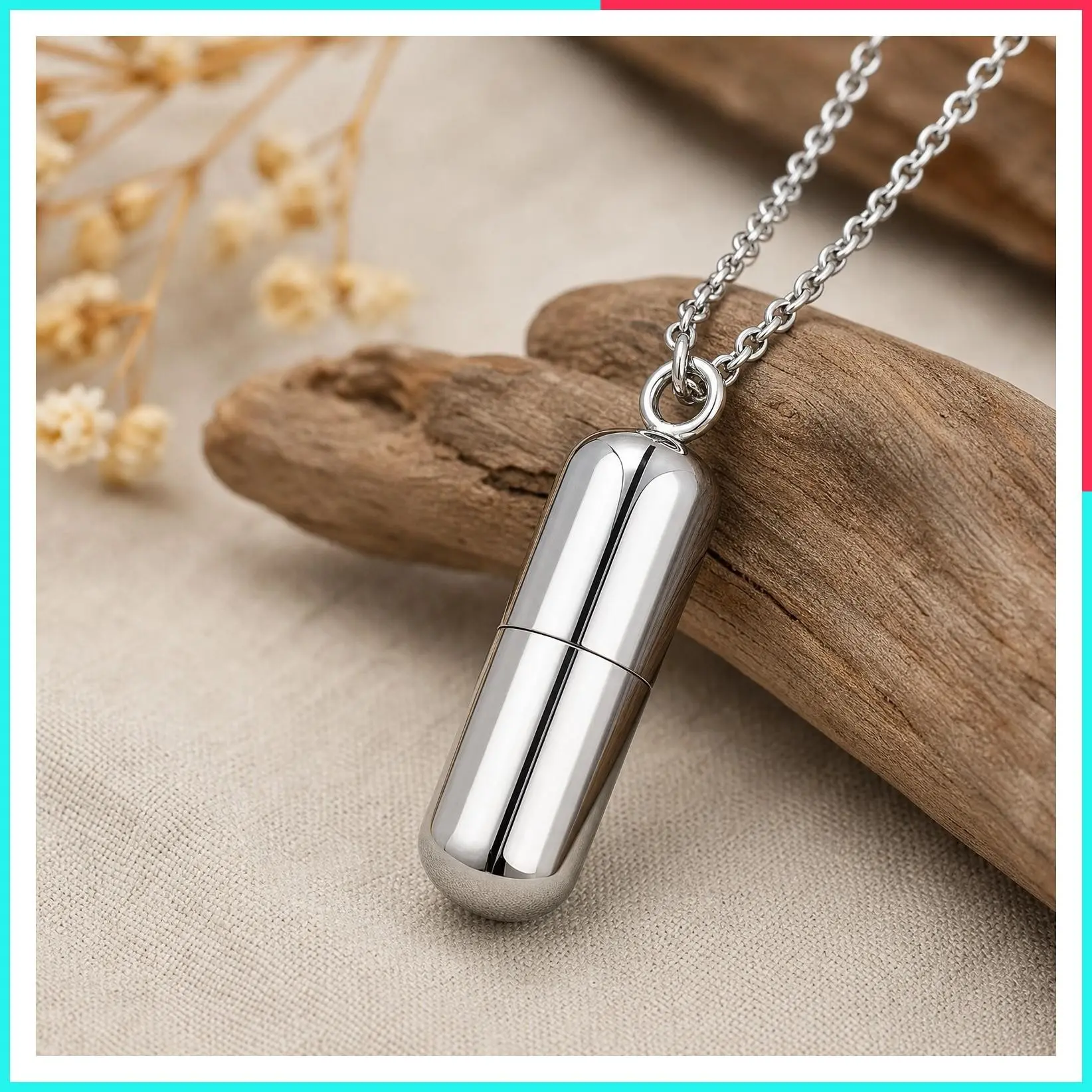 Stainless Steel Capsule Pill Case Pendant Necklace for Men Women, 20 Inch Chain, Cross Medicine Keepsake, Medical Alert