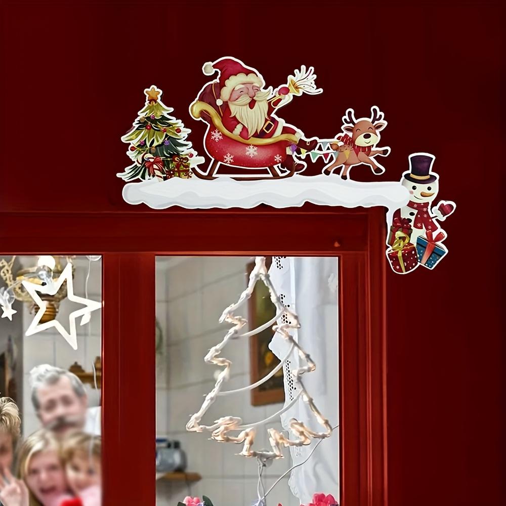 2D Flat Wooden Christmas Door Corner Decor Santa Claus Themed Hollow Hanging Sign Reusable Boho Holiday Ornament Seasonal Wall Window Decoration for Door Frame Wall Window Xmas Home Party Decor