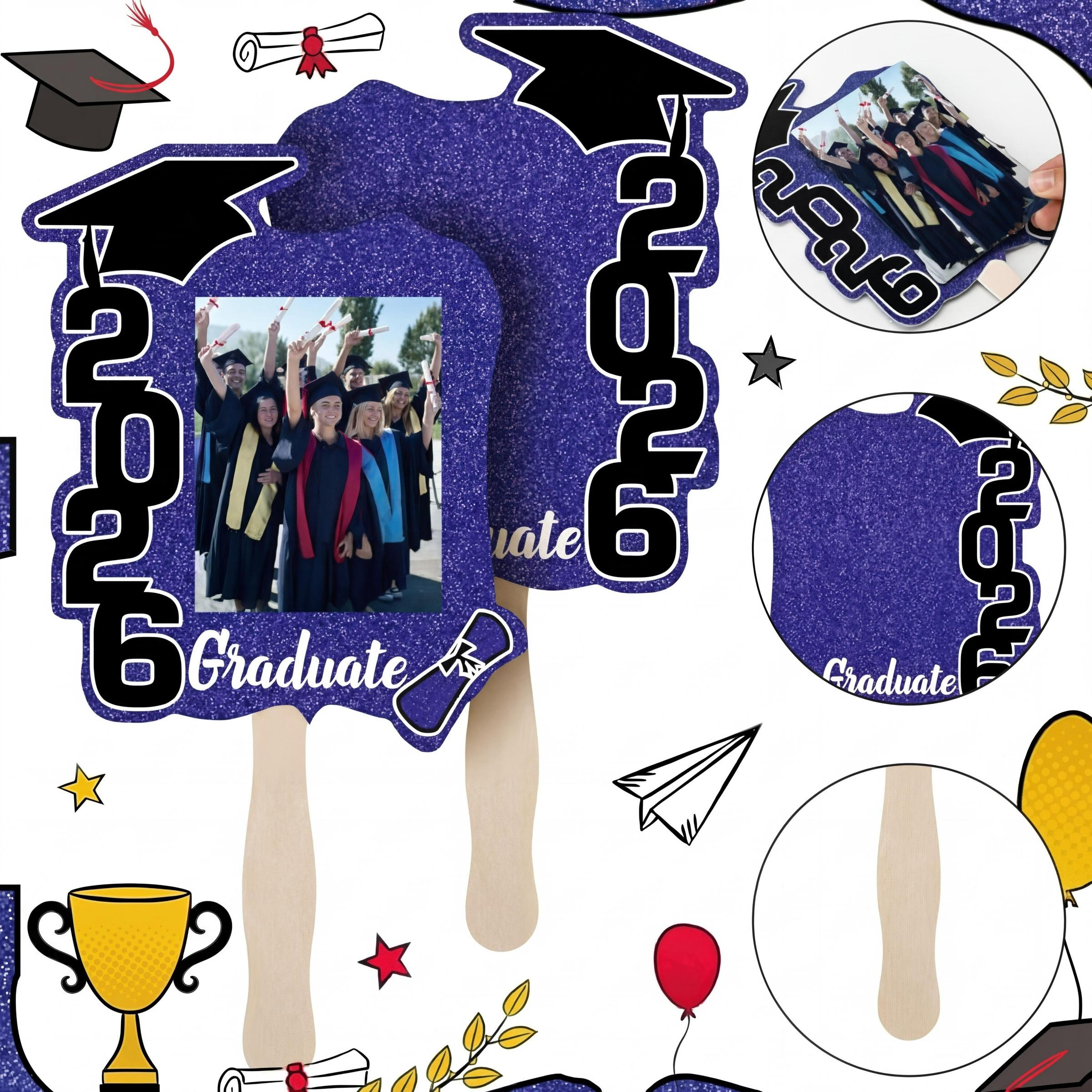 "Class of 2026" Handheld Fan — Double-Sided Printed Graduation Photo Prop, Doubling as a Commemorative Keepsake and Graduation Party Supply