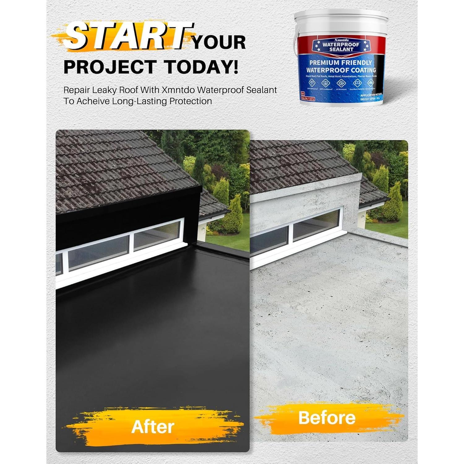 Polyurethane  Coating - 2 Gallon  Sealant Coating Black, Water-Based Polyurethane Sealant Leak Repair for Roofs, Foundations, Basements