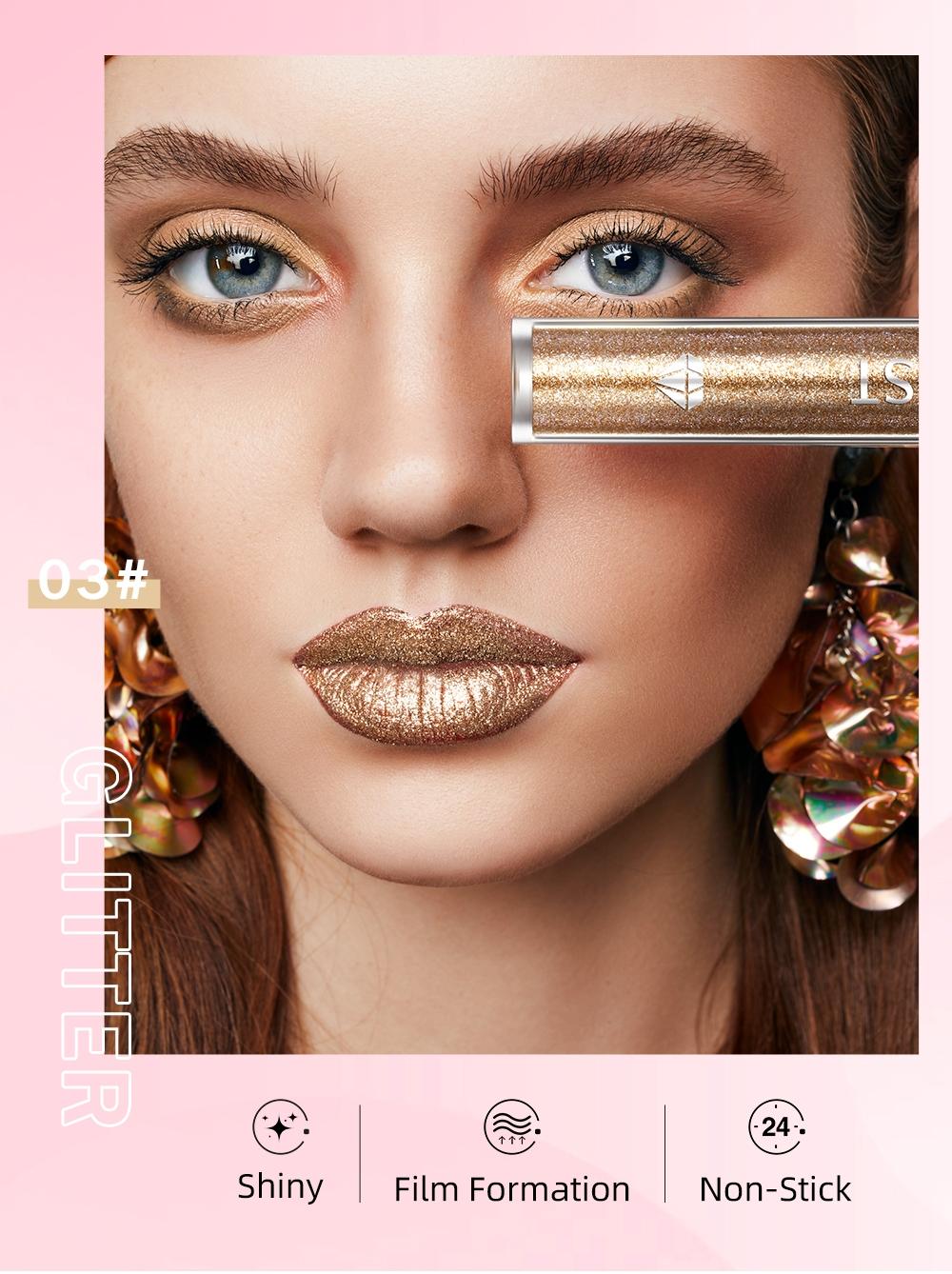 Liquid Lipstick Gloss, Dual-Use Eye Shadow and Lip Color, Long-Lasting, Easy Application, Shimmer Finish, Silver Gold Colors