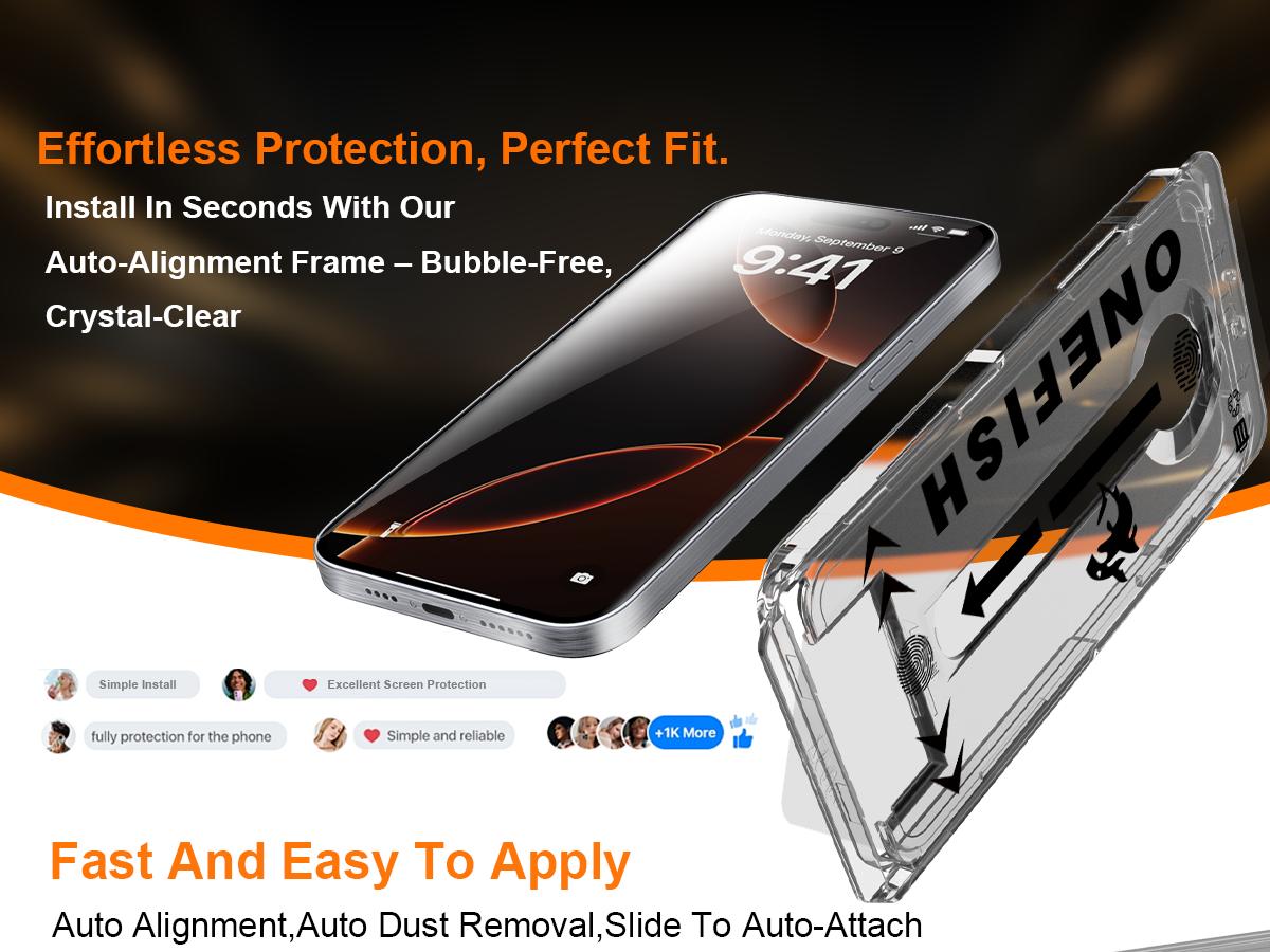 One Fish Screen Protector 2 Pack, For Samsung, iPhone, Electroplating Oleophobic Layer, Protection of Privacy,Crystal Clear, Scratch-Resistant, Ultra-Smooth Touch..