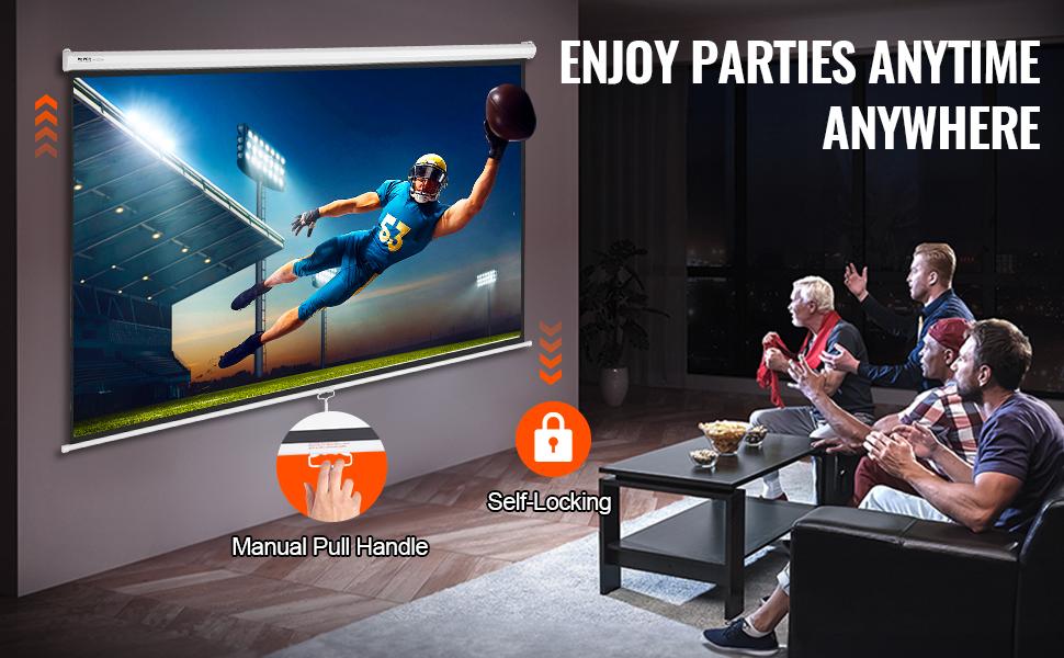 【Summerfinds】VEVOR Manual Projector Screen, 100 inch 16: 9 4K 1080 HD Retractable Pull Down Projector Screen, Auto-Locking Portable Movie Screen for Family Home Office Theater, Projection Screen, Adjustable Screen