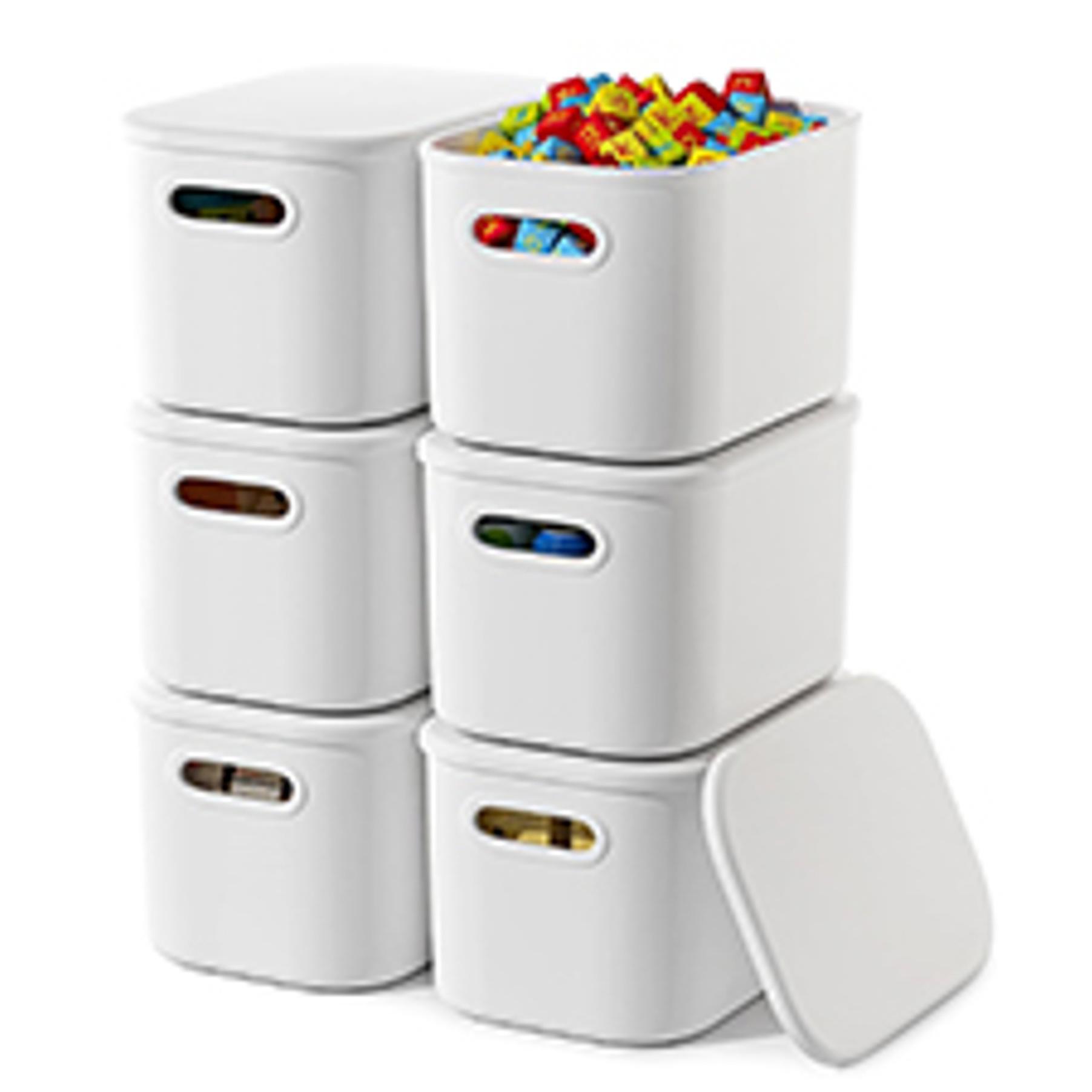 8-Pack Plastic Colorful Stackable Storage Bins with Lids & Handles - Home Organiser for Cabinet, Laundry Room, Shelves; 9.85x6.9x5.7in Craft/Snack Storage Containers