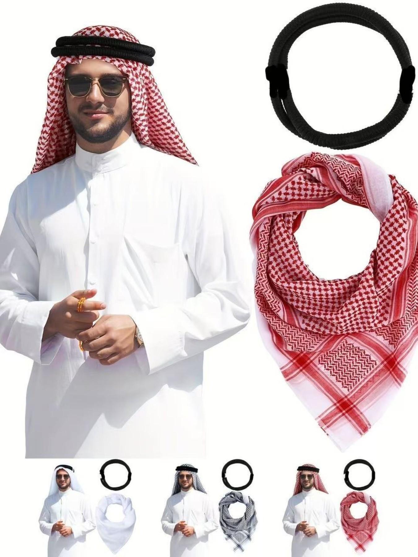 Shemagh Arab Headscarf, Loose-Fit All-Over Print Men's Scarf, Windproof Dubai Arabic Headwrap, Fashion Accessory Muslim Headscarf 55 Inches
