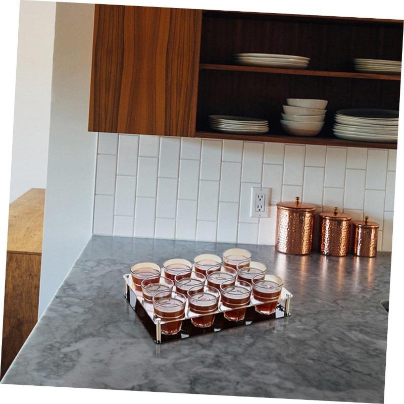 Acrylic Whiskey Display Rack for Home Parties, 12 Shot Glass Dispenser + Tray Combo, Space-Saving Design, Easy to Clean