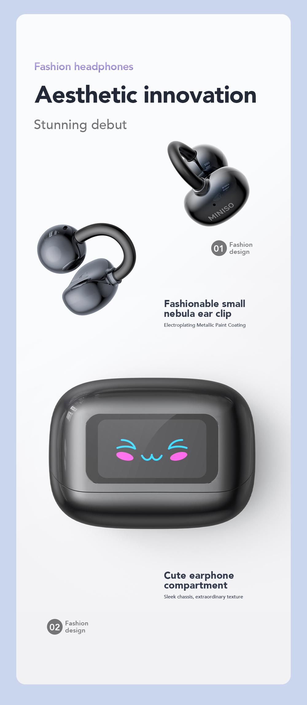 MINISO MS199 Translation Clip On Ear Headphones Full Color Touch Screen, Audio Wireless Headphones Support 135 Languages Real Time Bluetooth Translation Built-in Microphone for Music & Phone Calls,Sport Waterproof & Sweatproof