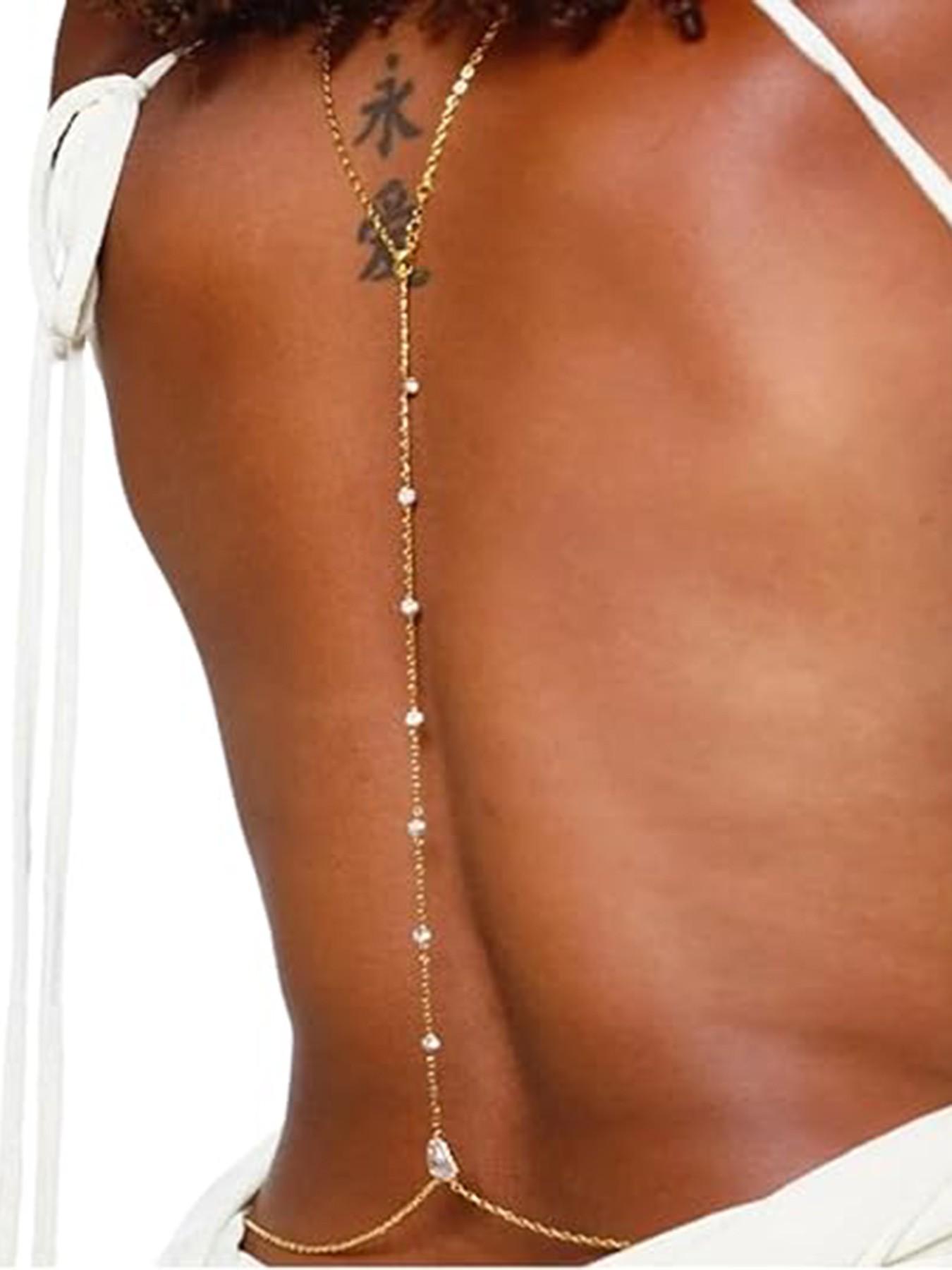 Bridal backless rhinestone teardrop body chain (waist/belly necklace)—suitable for women, moms, and girlfriends; a summer beach body accessory, Body Jewelry