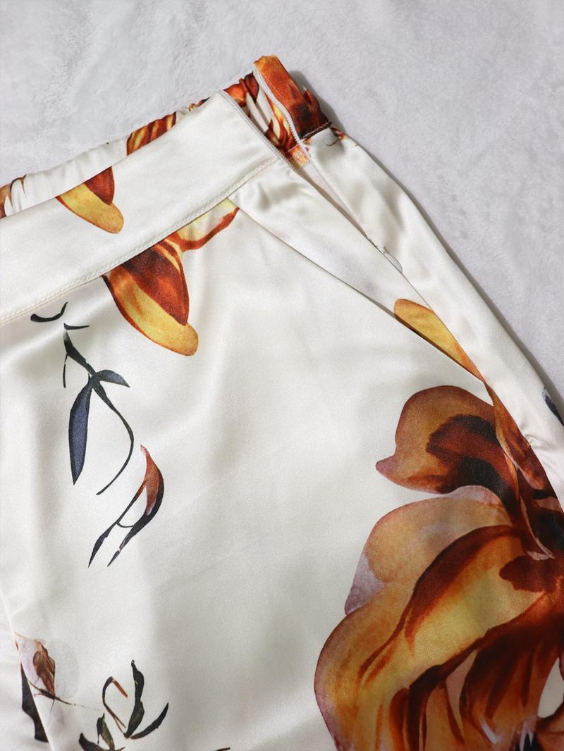 Two-piece Set Women's Floral Print Set, Elegant Long Sleeve Button Blazer & Pants Set, Women's Sleepwear for Spring & Fall