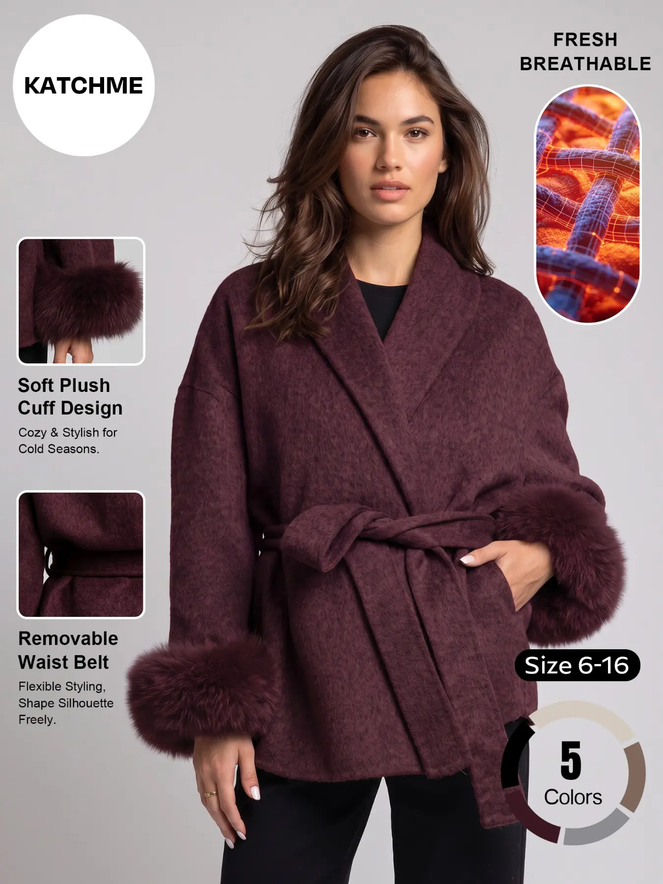 Women's Fashion Simple Elegant Solid Color Waist Tie Faux Fur Long Sleeve Warm Wrap Coat Jackets, Stylish Winter Outerwear for Ladies#TikTokMadeMeBuyIt #CasualChic#Outerwear