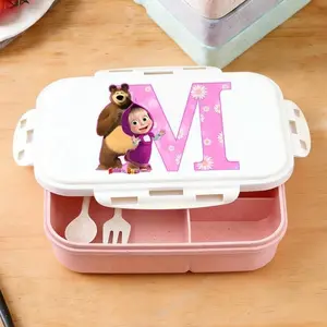 Masha and The Bear Student Lunch Box Animals Cartoon Letter A-Z Separated Bento Boxes Portable School Office Food Container
