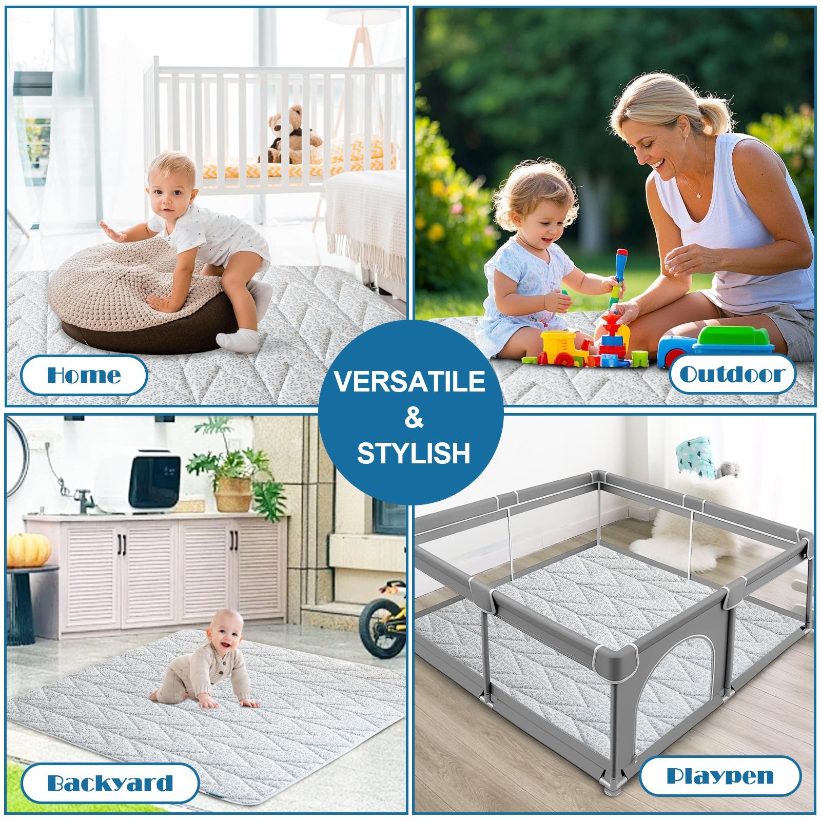 Biloban Cooling Bamboo Muslin Play Mat Playpen Mat - Ultra-Soft Breathable Absorbent Non-slip Large Padded Foam Portable Lightweight Indoor Outdoor Activity Mat Kids Crawling Tummy Time Perfect Nursery Gifts #TiktokShopSpringGlowUp