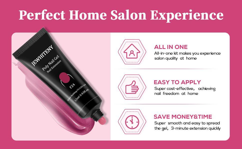 JEWHITENY Poly Extension Gel for Nail, 28 Colors Poly Gel Nail Kit With Nail Lamp Slip Solution Builder Nail Gel Trendy Nail Art Design Nail Extension Gel All In One Nail Kit Easy DIY at Home