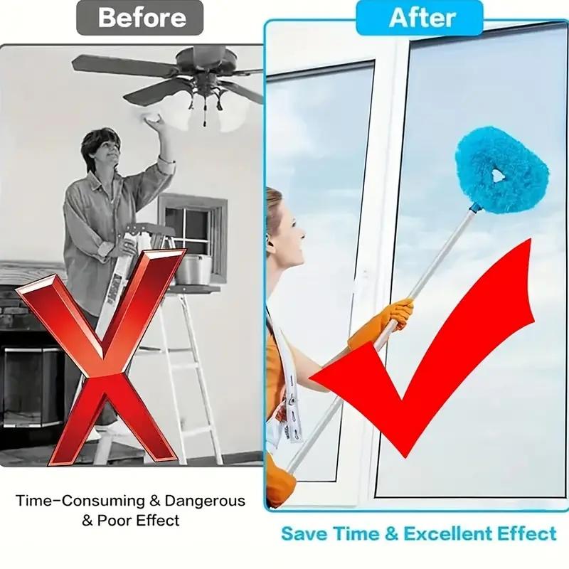 [Extendable Microfiber Duster] Extendable Microfiber Duster | Versatile & Washable & Reusable for High Ceilings, Fans, Furniture & Cars Blue Slanted Design