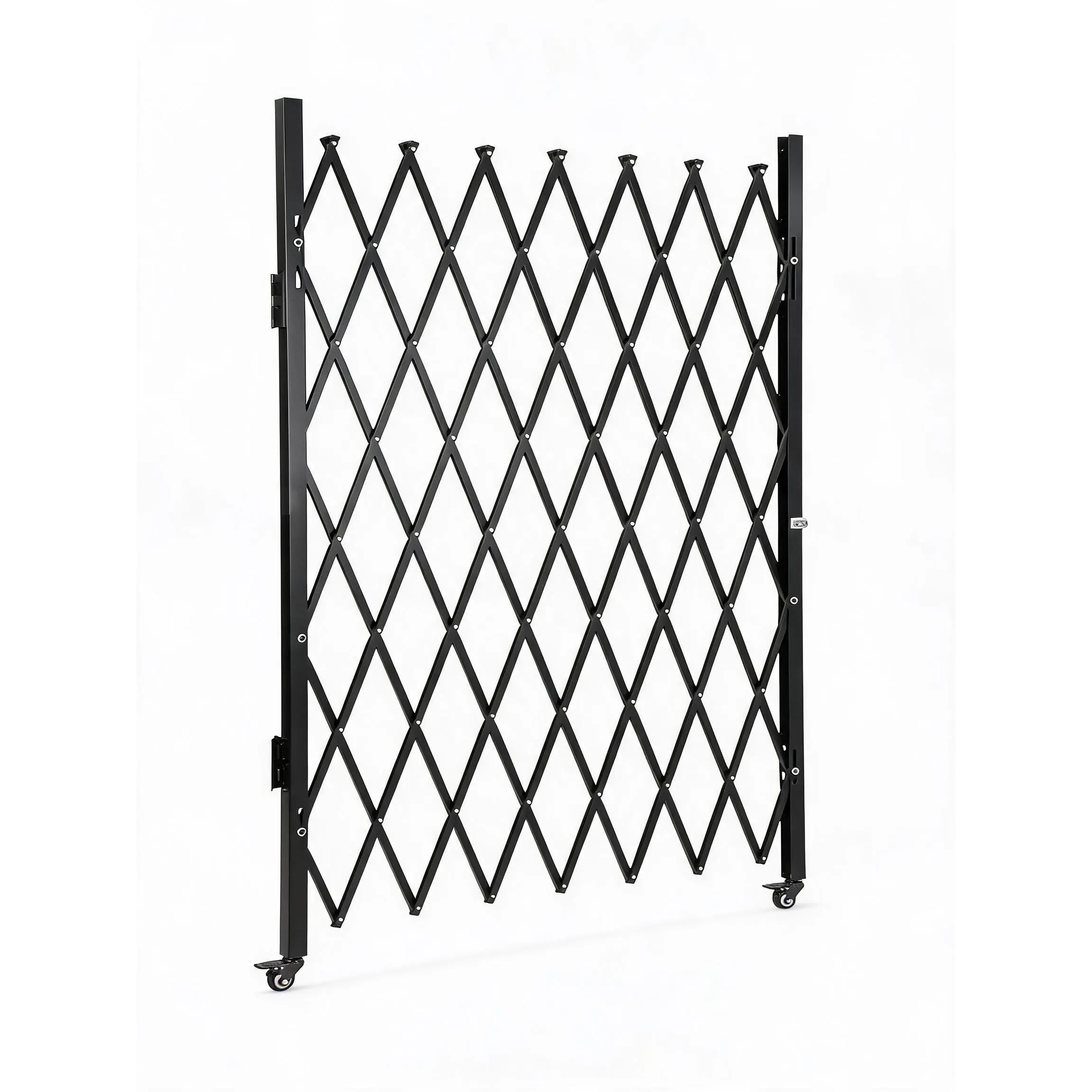 Single Folding Steel Accordion Security Gate with 360° Rolling Wheels, Portable Expandable Fence Door Ideal for Courtyards, Garages and Gardens