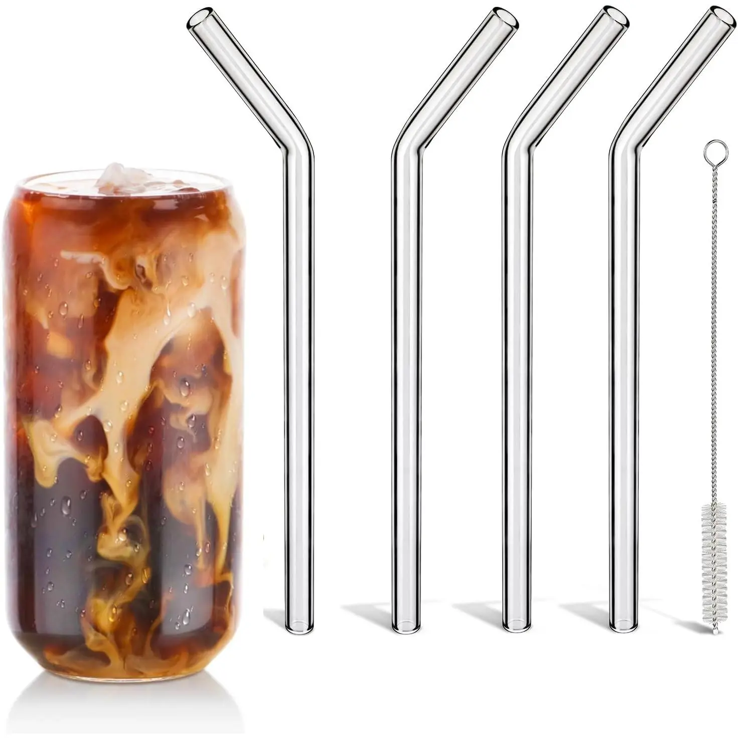 Shatter-Resistant Glass Straws, 9 Inch x 10mm Bent for Smoothies