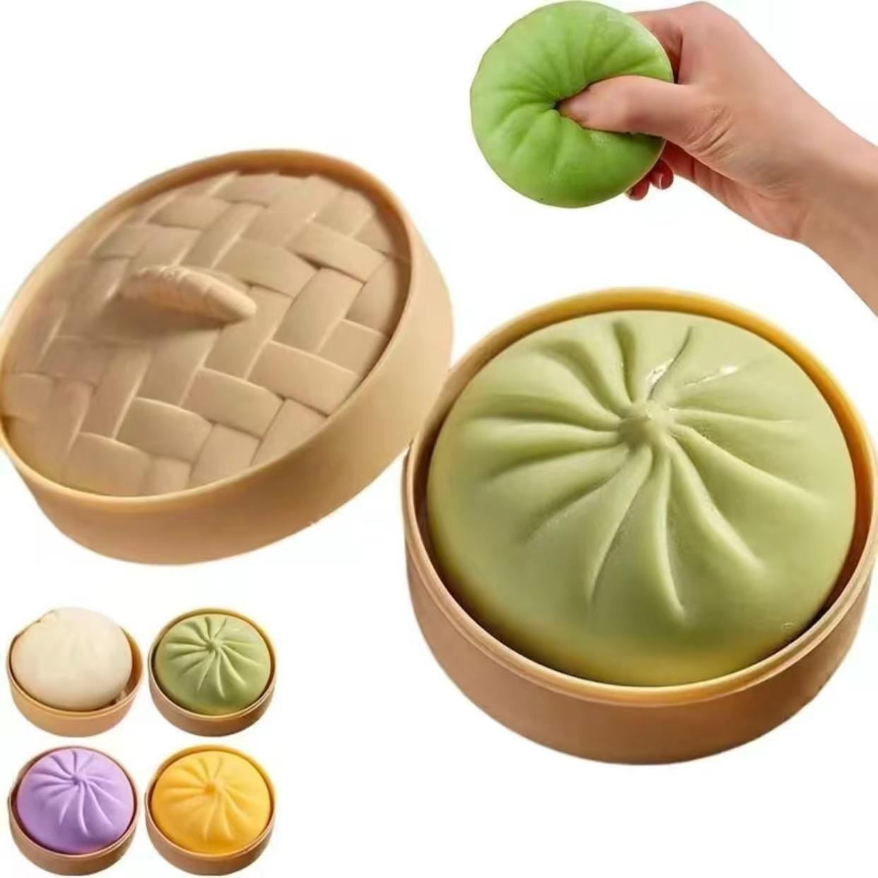 Stress Toys 1PC Colorful Dumpling Stress Balls Fidget Sensory Toy,Squeeze Dough Ball Stress Relief Hand Toy,Stress Relief Fidgeting,Bun With Food Steamer Squishy Toys Glitter