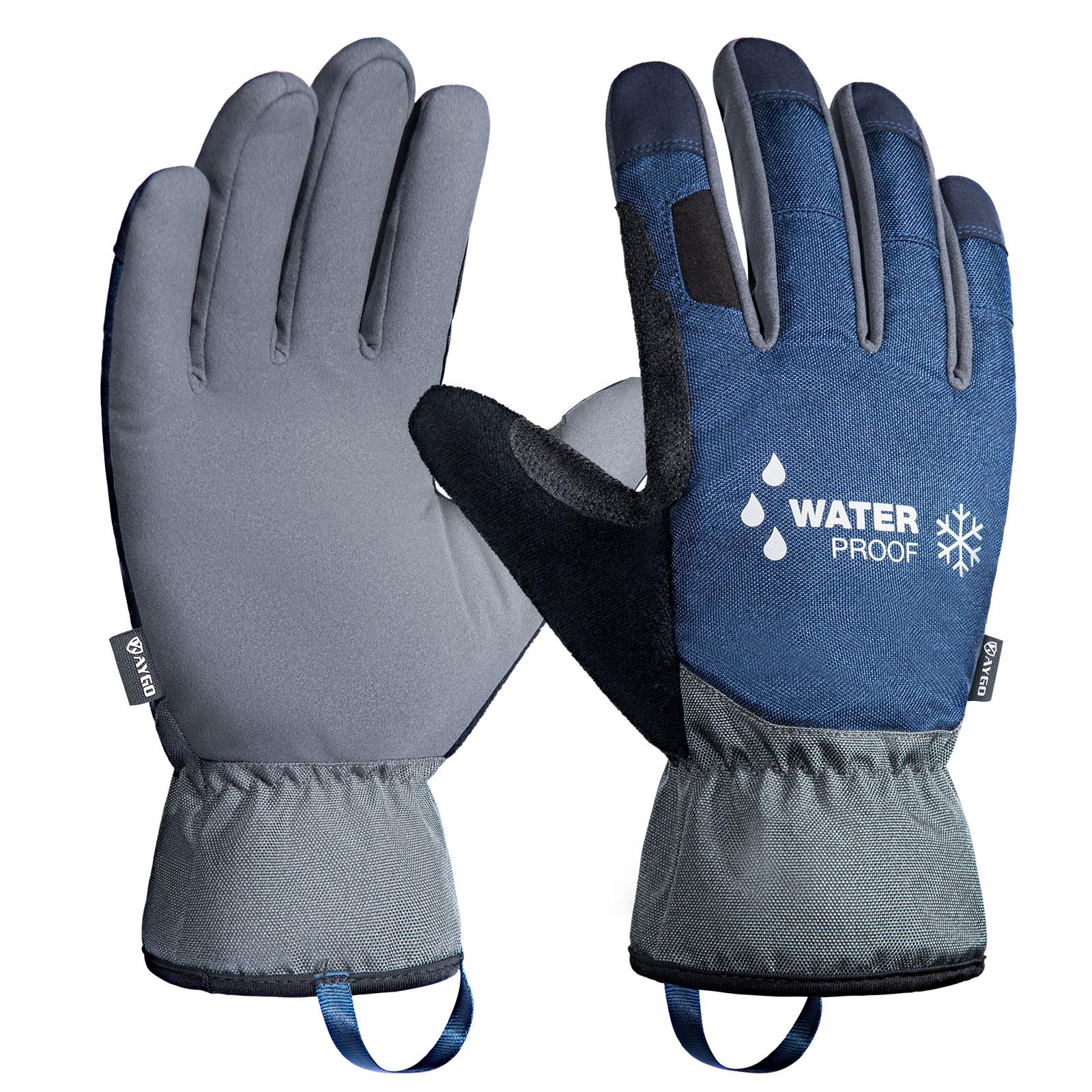 KAYGO Winter Waterproof Thermal Work Gloves for Men and Women, Full Hand Latex Coated, Acrylic Insulated Liner for Freezer Cold Weather, Fine Crinkle Grip,KG140W