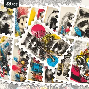36pcs Pop Art Raccoon Stickers Pack | Retro Graffiti Style Colorful Wildlife Art Graphics | Vinyl for Journaling, Scrapbooking & Decor