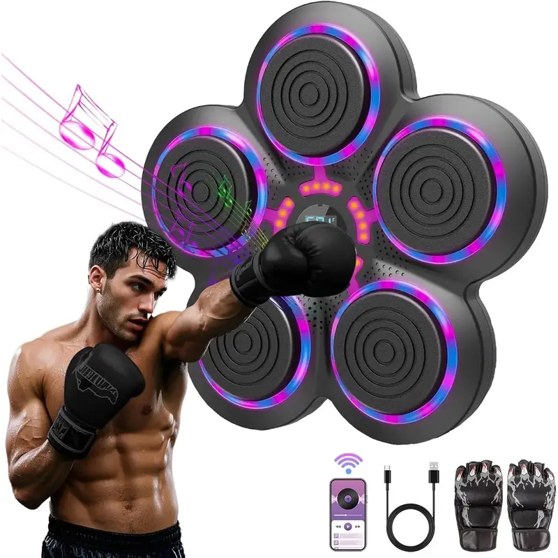 Music-Driven Interactive Boxing Machine with 6-Pad Trainer, Wall-Mount Target, Audio & Boxing Gloves for Adult Home/Office Workout