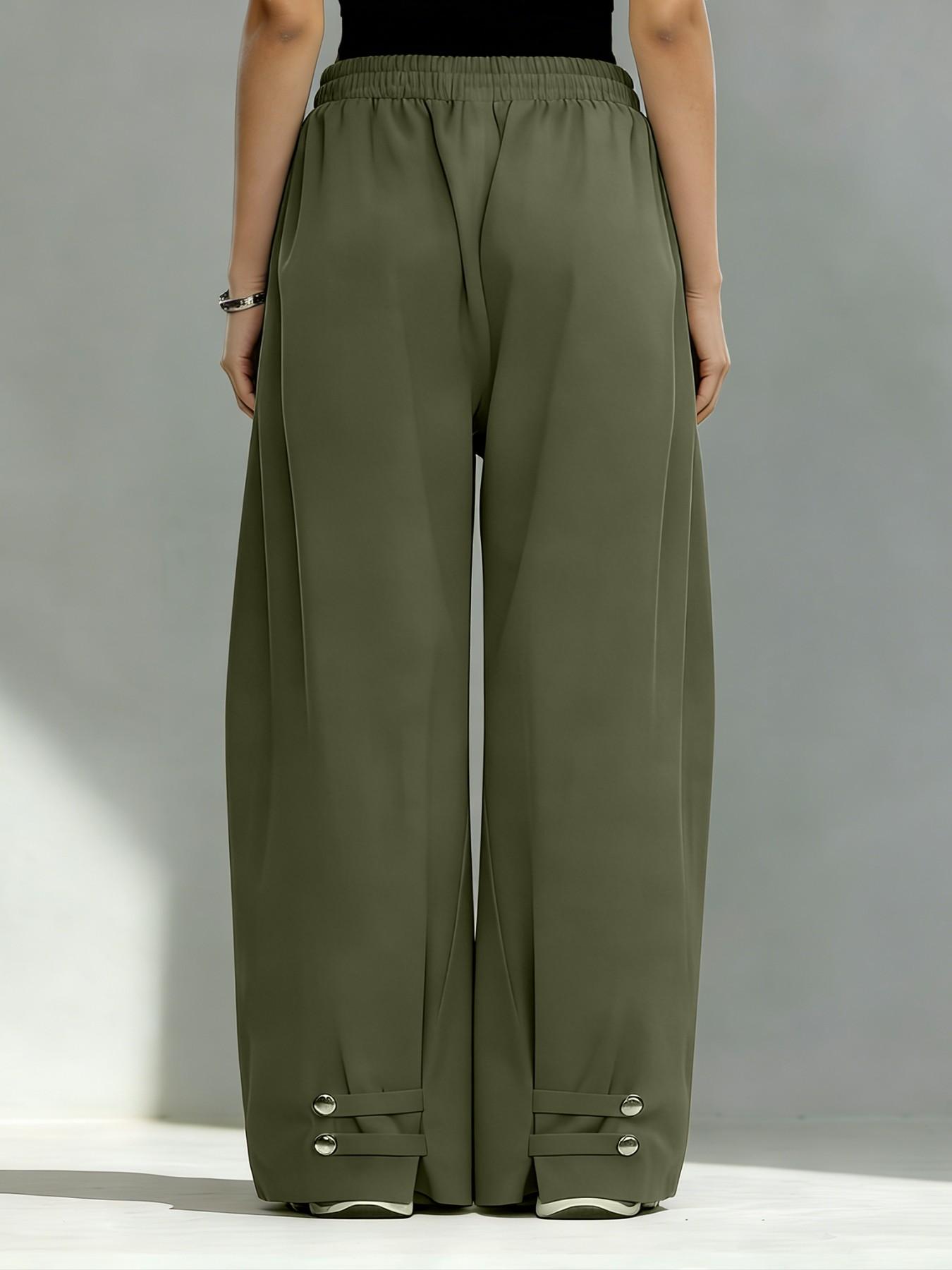 Hiphop Cool Girl Style Pleated Cuffed Lantern Pants, Casual Pocket Trousers, Loose Fit Drape Long Trousers, Casual Women's Fashion for Spring & Fall Hiphop Cool Girl Style Pleated Cuffed Lantern Pants, Casual Pocket Trousers, Loose Fit Drape Long Trousers, Casual Women's Fashion for Spring & Fall