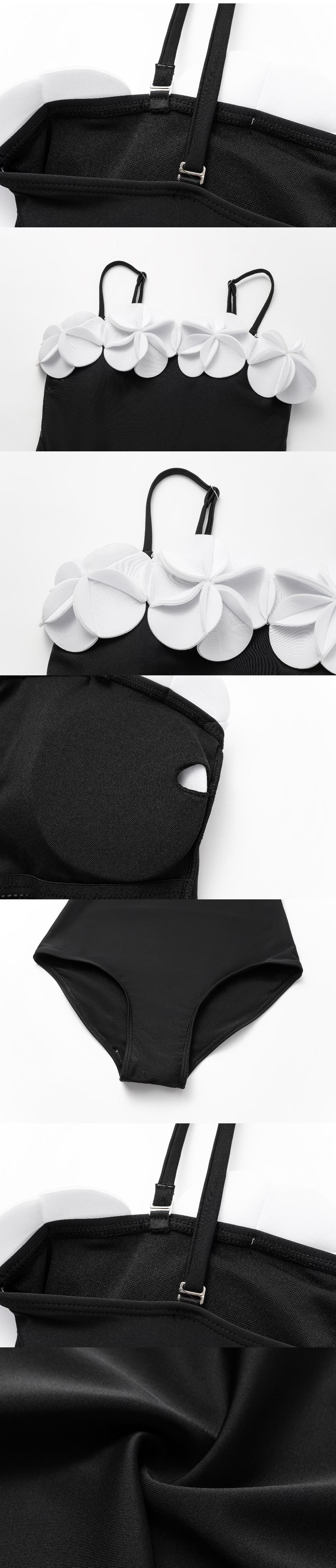 FLAXMAKER Women's Detachable Straps Bandeau 3D Flower Black and White One Piece Swimsuit and Matching Skirt Set Swimwear Swimdress Bathing Suit Stylish Beachwear #TikTokShopBlackFriday