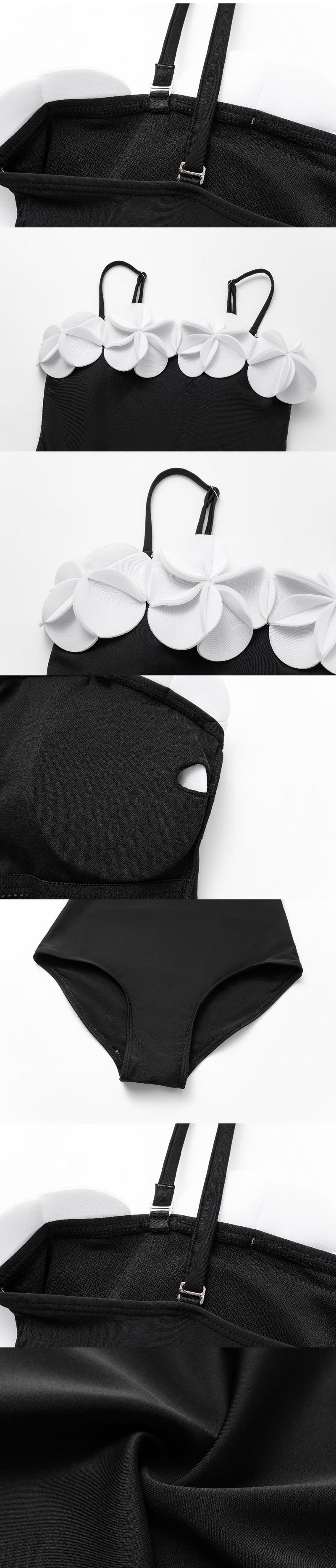 FLAXMAKER Women's Detachable Straps Bandeau 3D Flower Black and White One Piece Swimsuit and Matching Skirt Set Swimwear Swimdress Bathing Suit Stylish Beachwear #TikTokShopBlackFriday