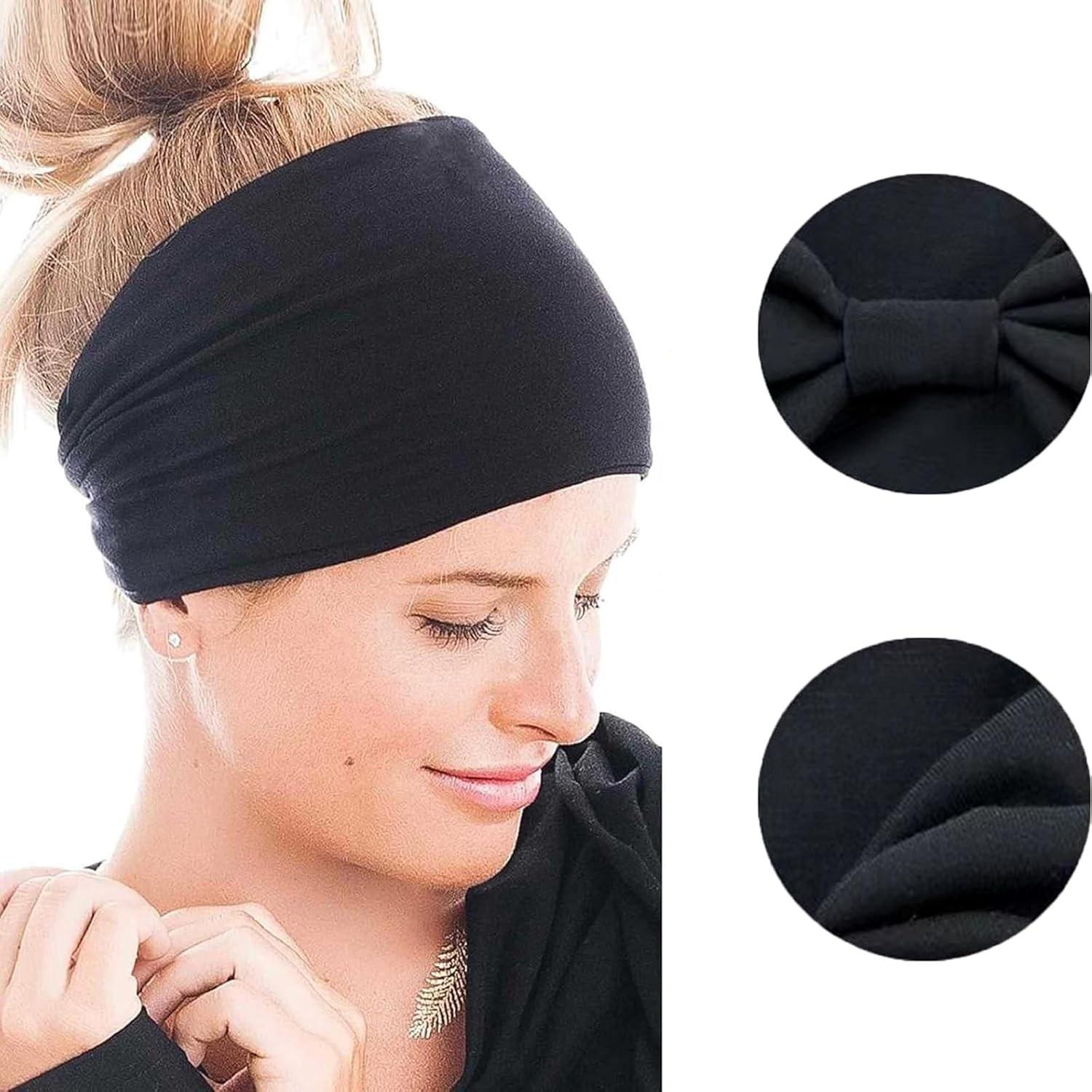 Women's Wide Sweatband Set, Sweat Wicking Workout Headband, 3-Piece Plain Sports Yoga Headbands, Elastic Twist Design, UV Protective, All Seasons Use