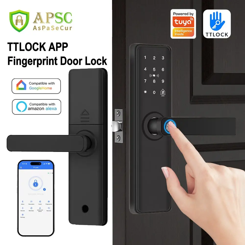 Tuya & Ttlock APP Smart Biometric Fingerprint Door Lock, Bluetooth-compatible Unlock, Digital Security, Room Door Lock, APP Controlled