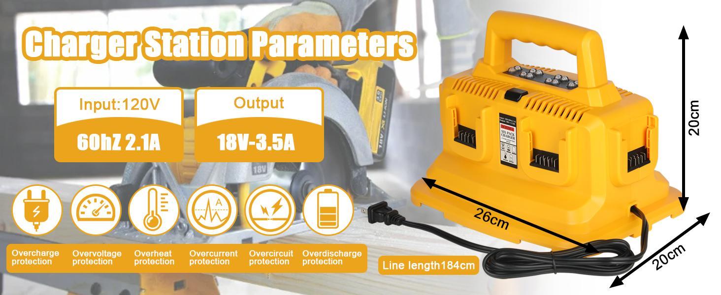 6-Ports Rapid Battery Charger Station,Compatible with Dewalt 20V/60V Flexvolt Battery DCB200 DCB205 DCB606 DCB609 DCB612 DCB615