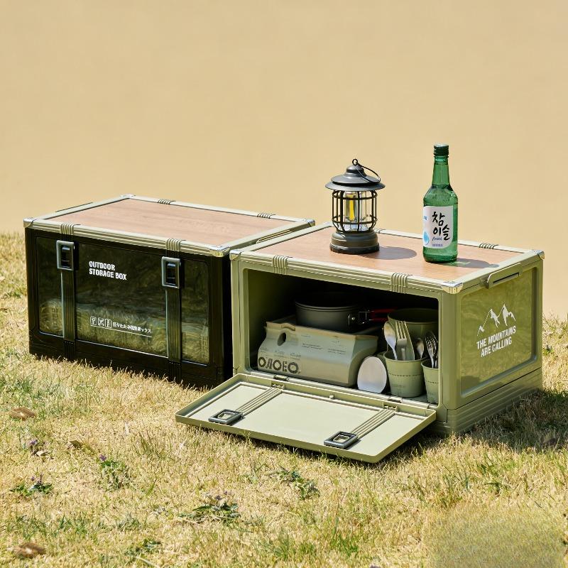 Foldable outdoor storage box, small folding camping storage box with transparent door, suitable for camping, picnic, RV and home storage