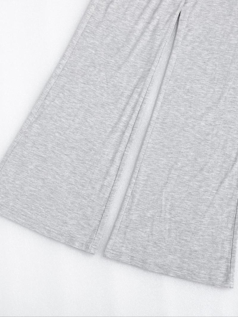 Women's Solid Round Neck Crop Top & Skinny Pants Loungewear Set, Summer Outfits 2024, Casual Comfy Pyjama Set for Women, Comfy Loungewear Set for Women Home Wear, Pyjamas for Women