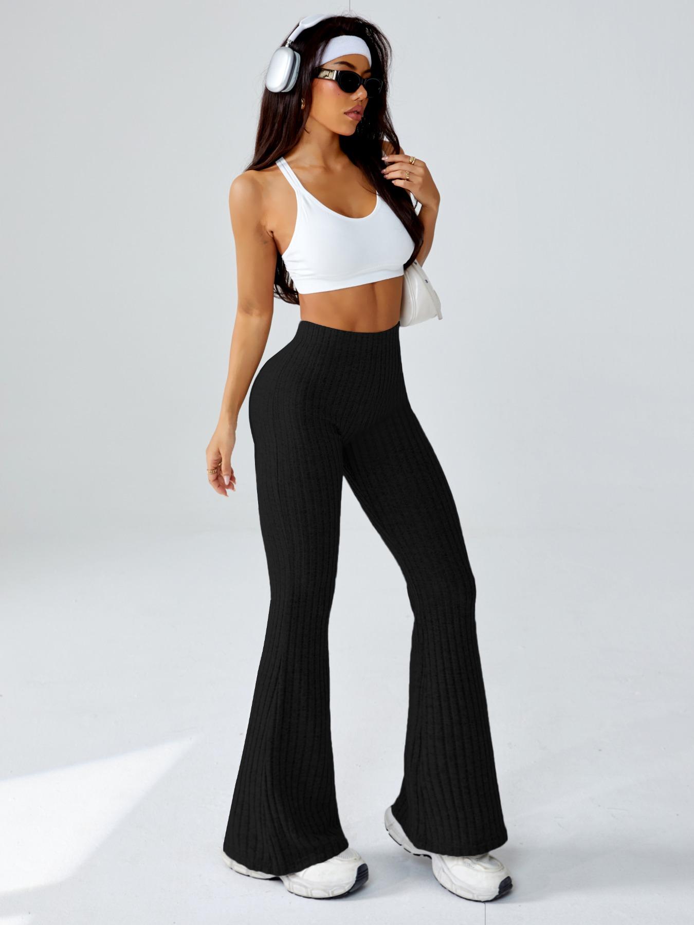 Women's High-Waisted Sporty Yoga Pants, Tight-Fitting Knit Fabric, All-Season Wear, Casual & Fashionable Design, High Waisted Leggings, Athleisure Style Bottoms
