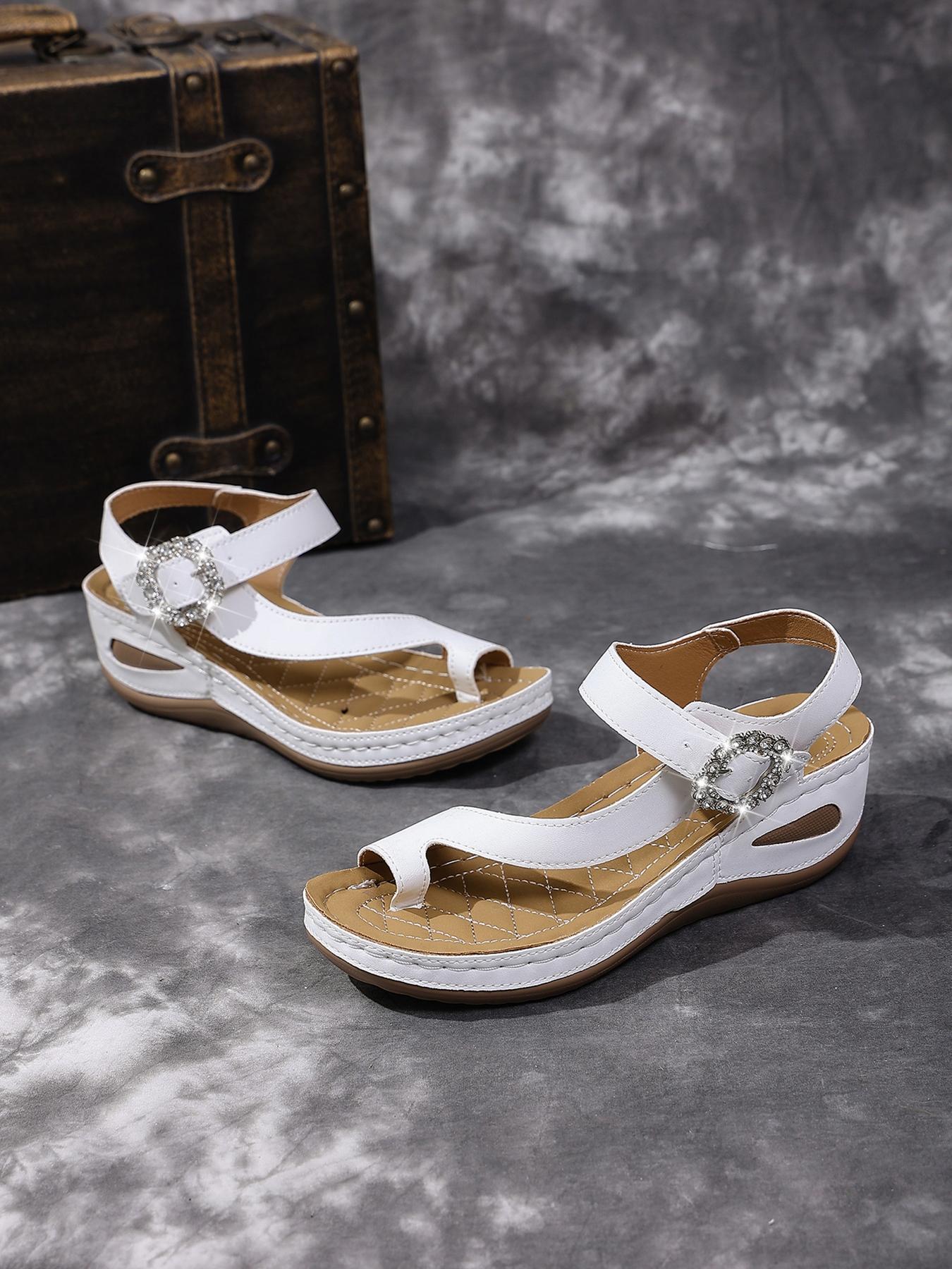 Summer best-selling women's rhinestone square-toe wedge flip-flop sandals with arch support, orthopedic lightweight soles, available in large sizes, comfortable for long standing without fatigue or blisters. Suitable for commuting, work, shopping, beach a