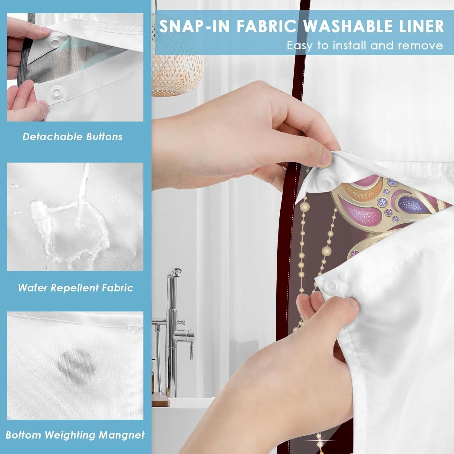 1PC double-layer large ring shower curtain, gold inlaid diamond butterfly pattern, shower curtain, high-end quick drying hanging curtain, bathroom, curtain, waterproof, mildew proof curtain