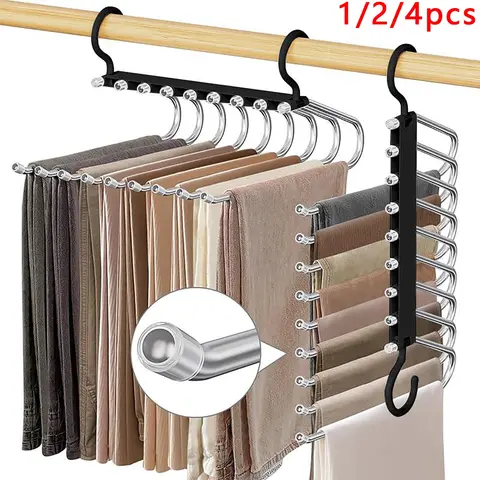9-Tier Pants Rack, Space-Saving Closet Organizer, Multi-Functional Clothing Hanger, Ideal for Jeans, Long Pants, Skirts, 1/2/4 Pack